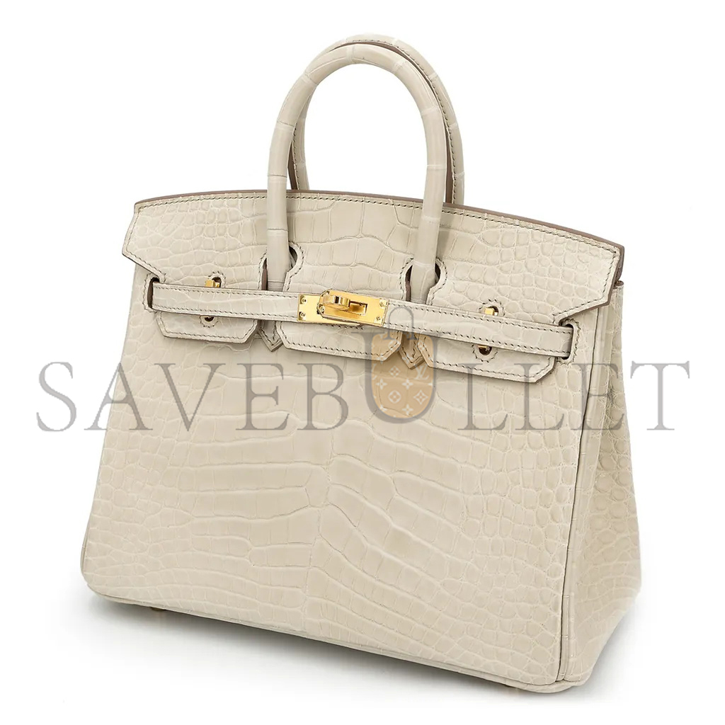 H**mes master birkin 25 crocodile leather glacier white gold buckle h041354ck29 (25*20*13cm)